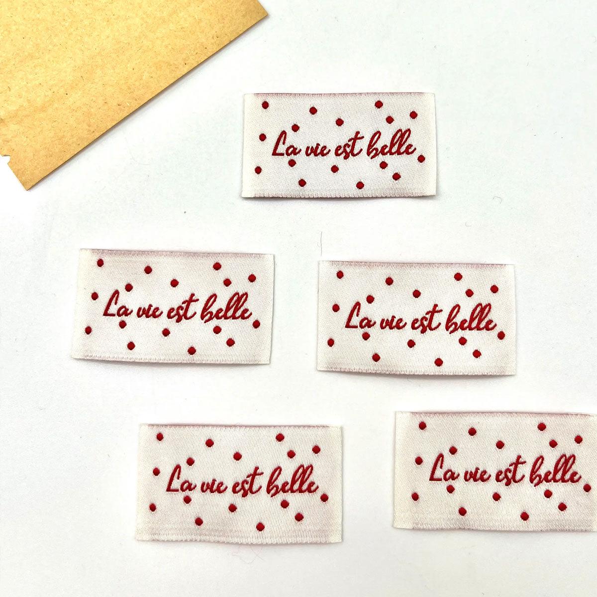 Set of 5 labels woven to sew the life is beautiful