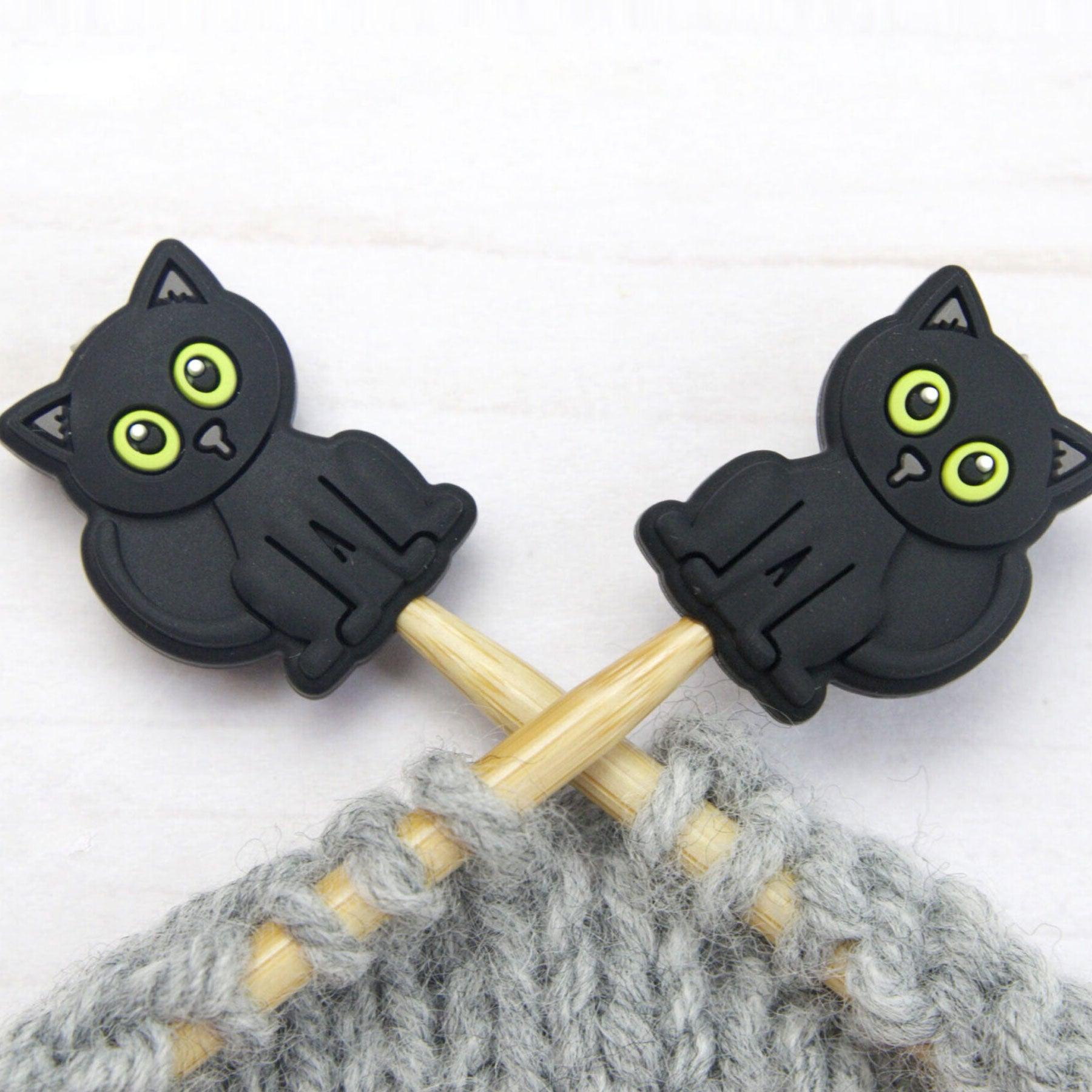 Candy stoppy plugs for knitting needles - black cat