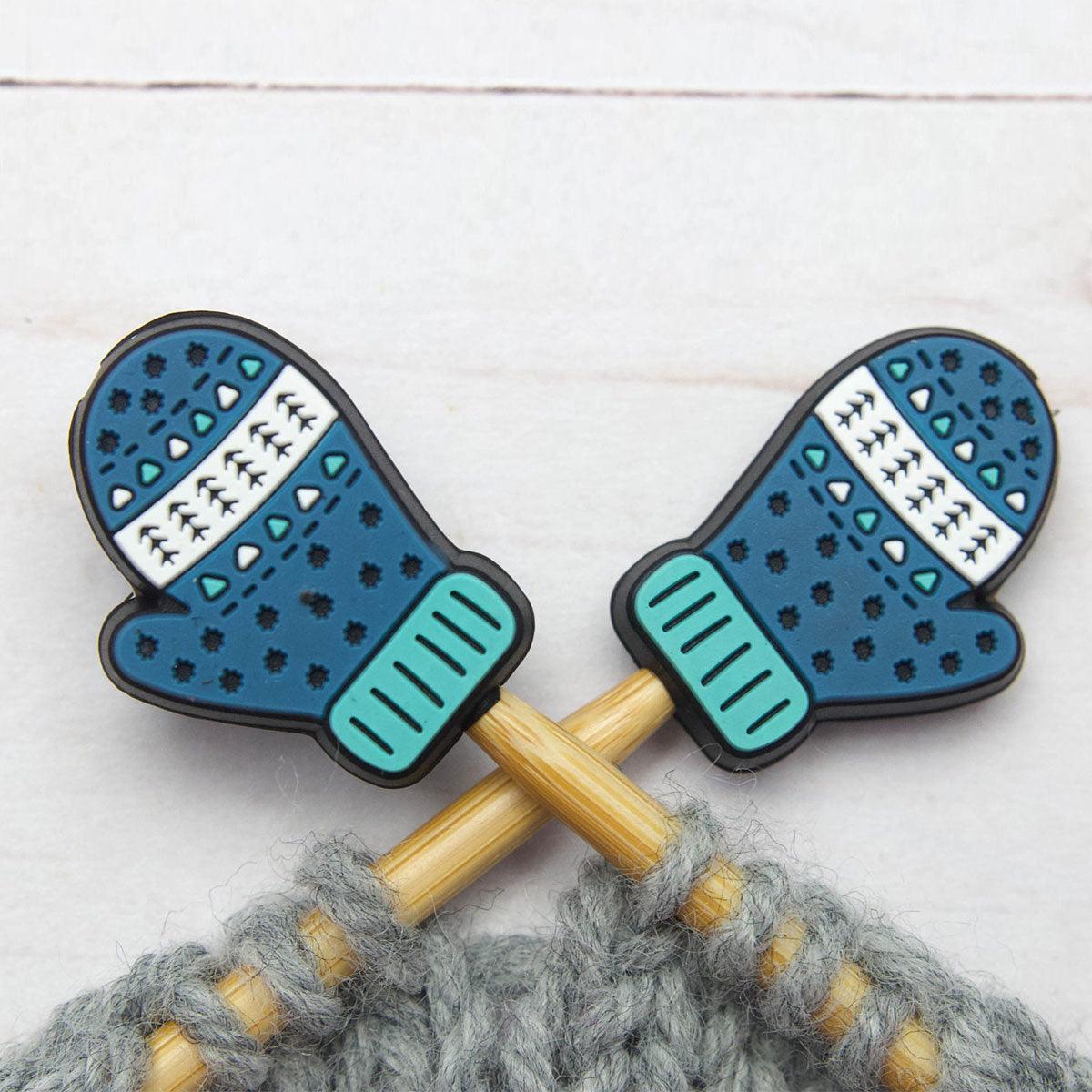 Candle stops for knitting needles - Blue mittens