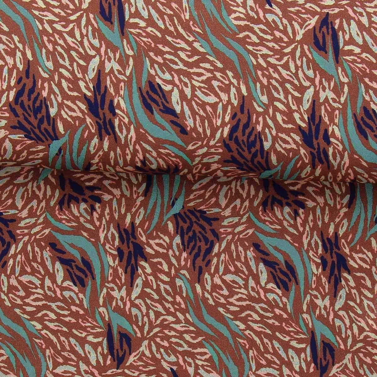 Tissu viscose fantaisie - Kallis marron et bleu