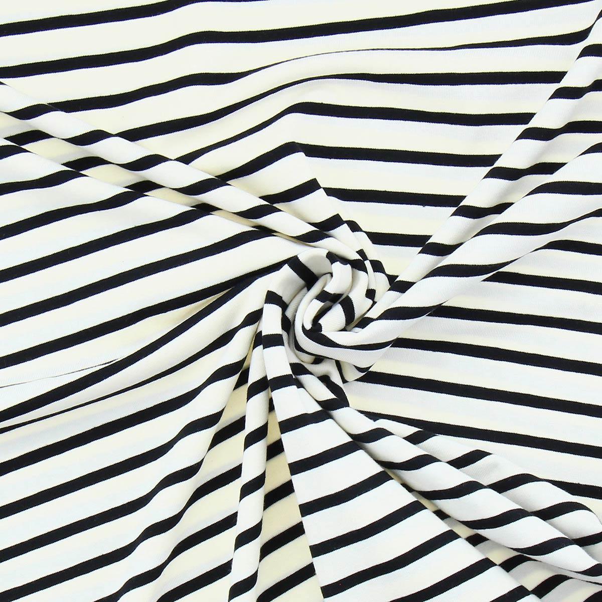 Breton striped jersey fabric - ecru and black