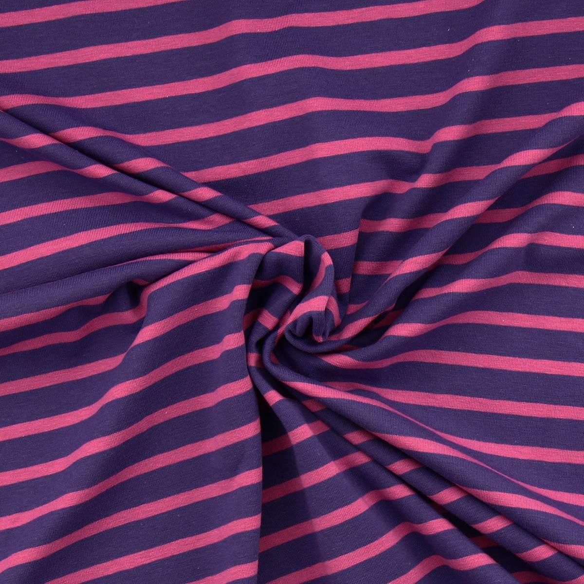 Breton striped jersey fabric - purple and petunia