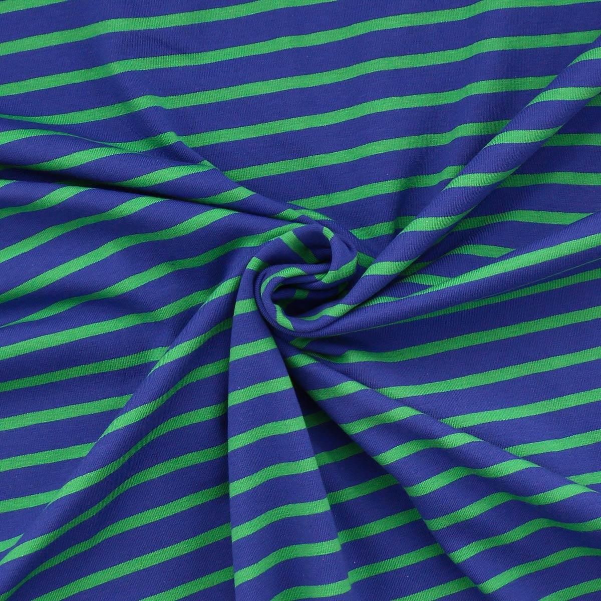 Breton striped jersey fabric - blue and green