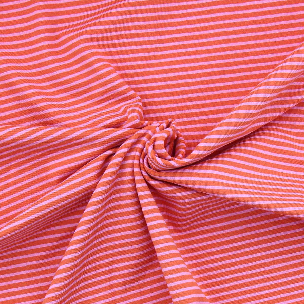 Marin striped jersey fabric - Tangerine and candy