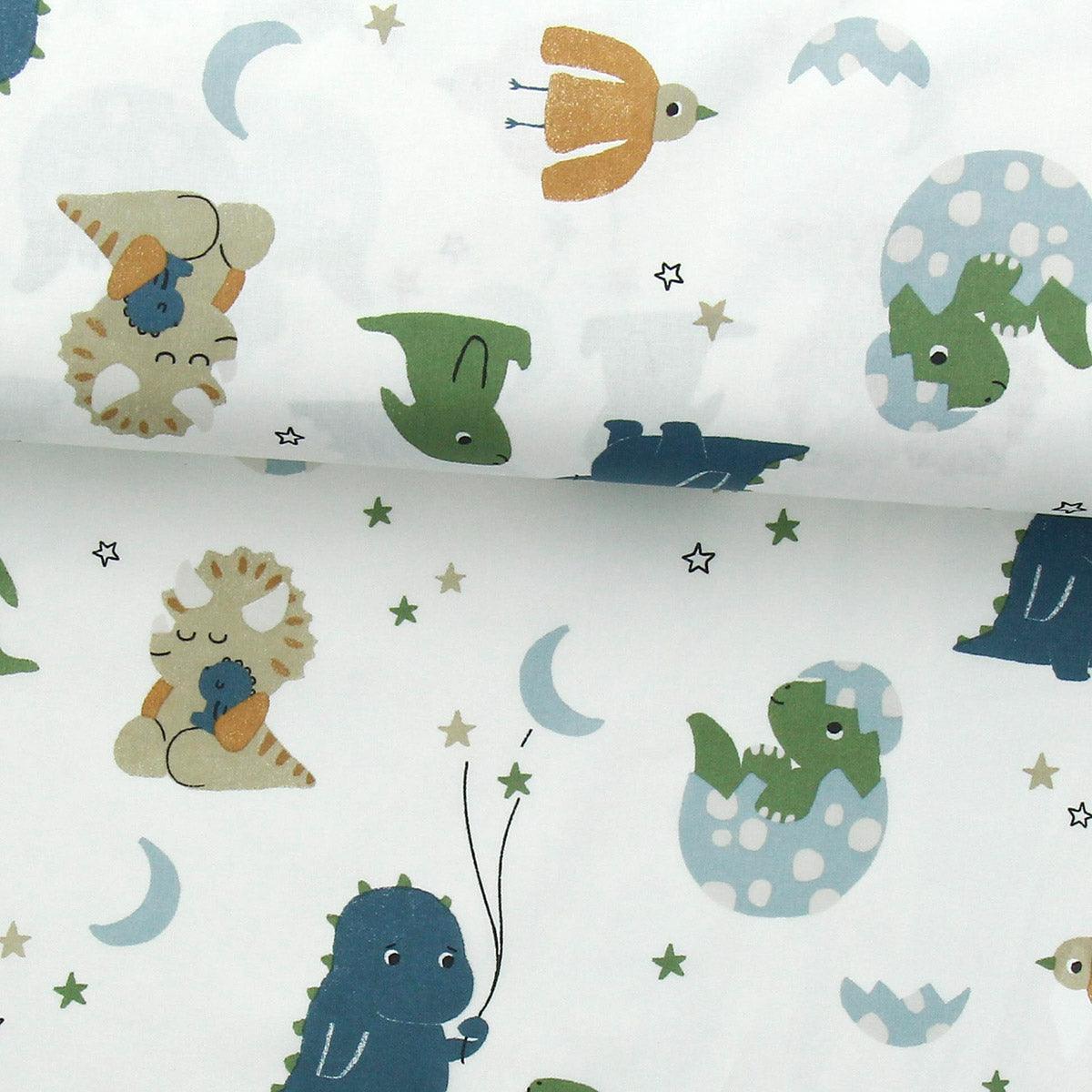 Cotton poplin fabric - Dinosaurs and stars