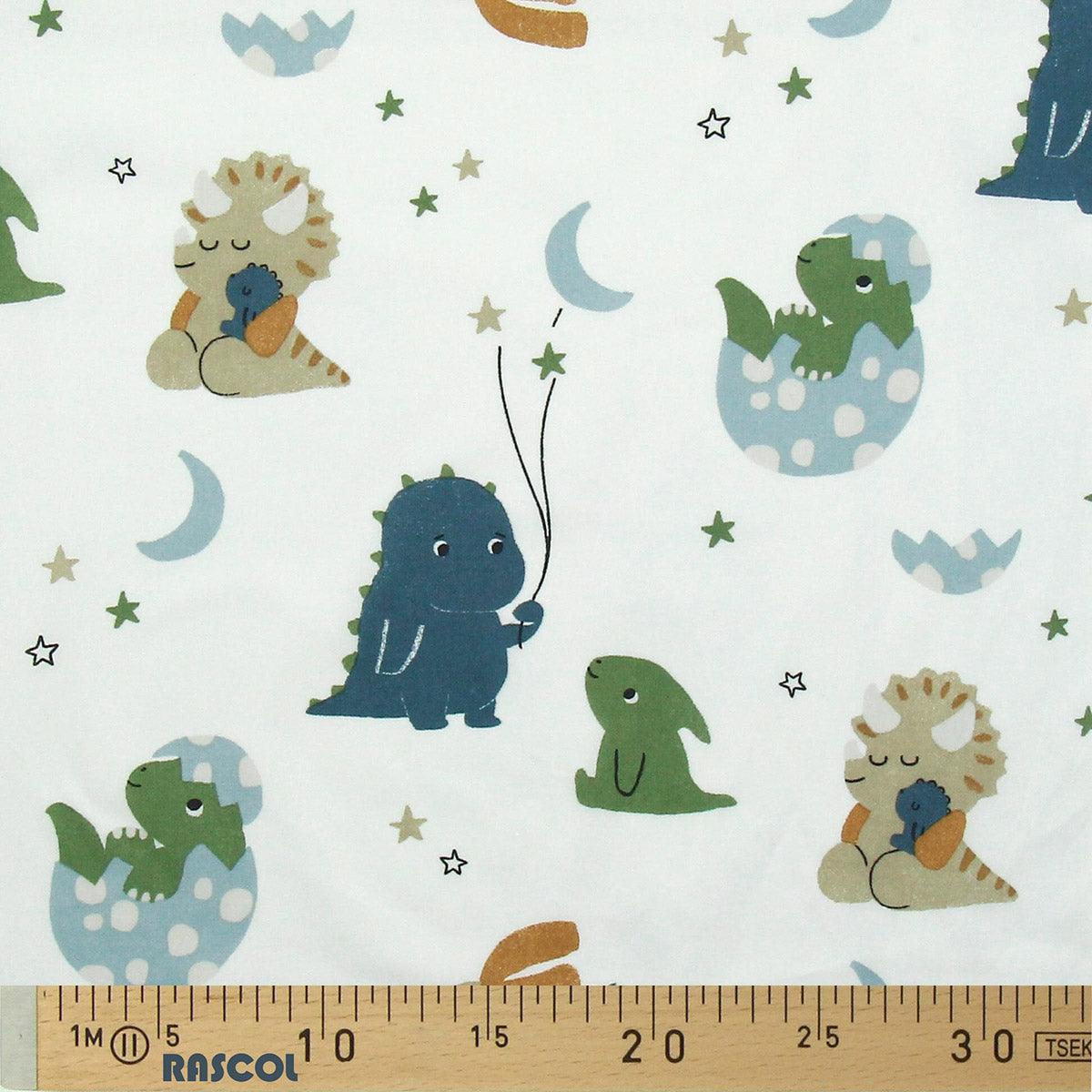 Cotton poplin fabric - Dinosaurs and stars