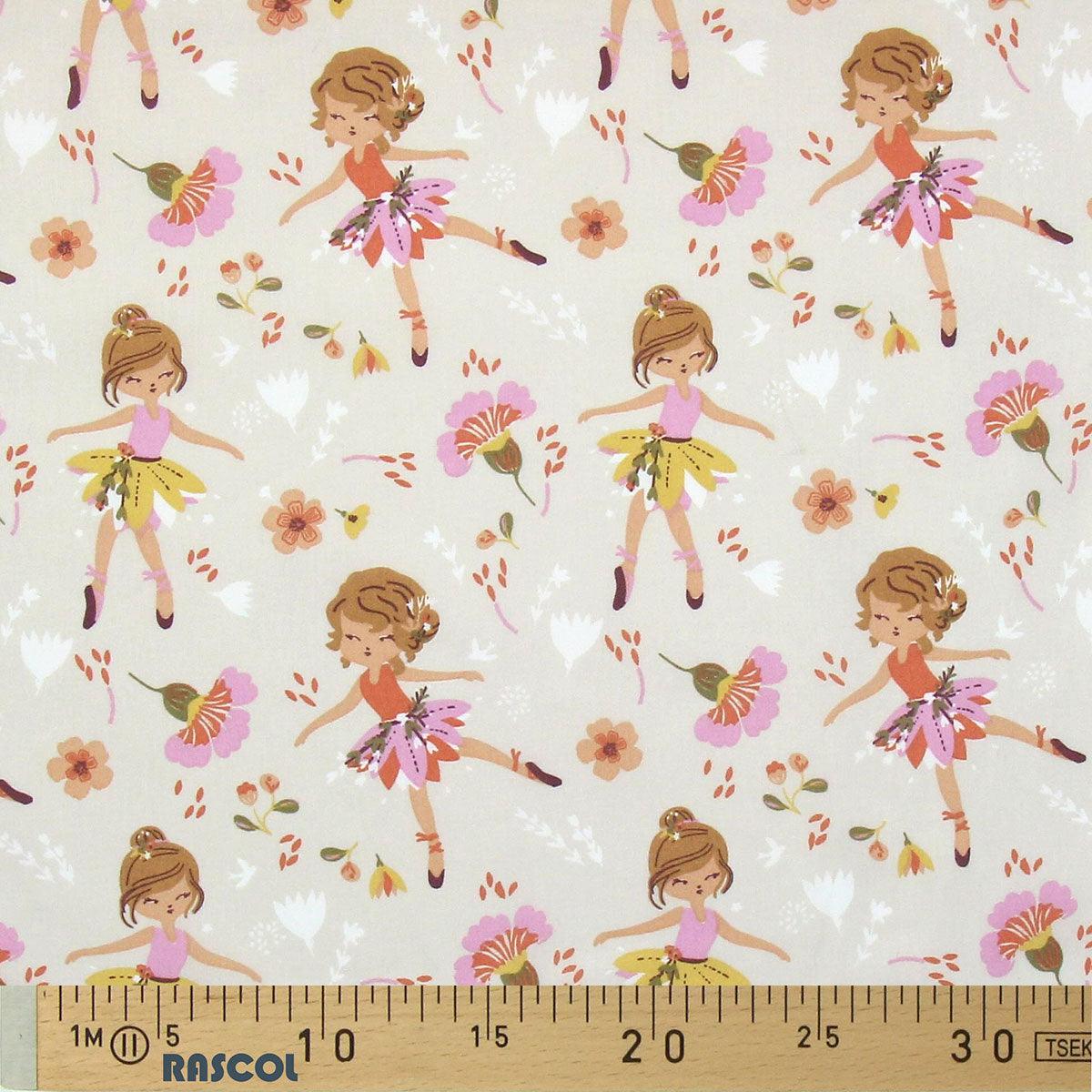 Cotton poplin fabric - Beige and orange gisel