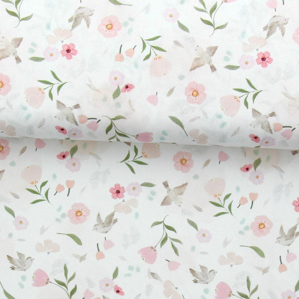 Tissu popeline de coton - Pretty blanc et rose