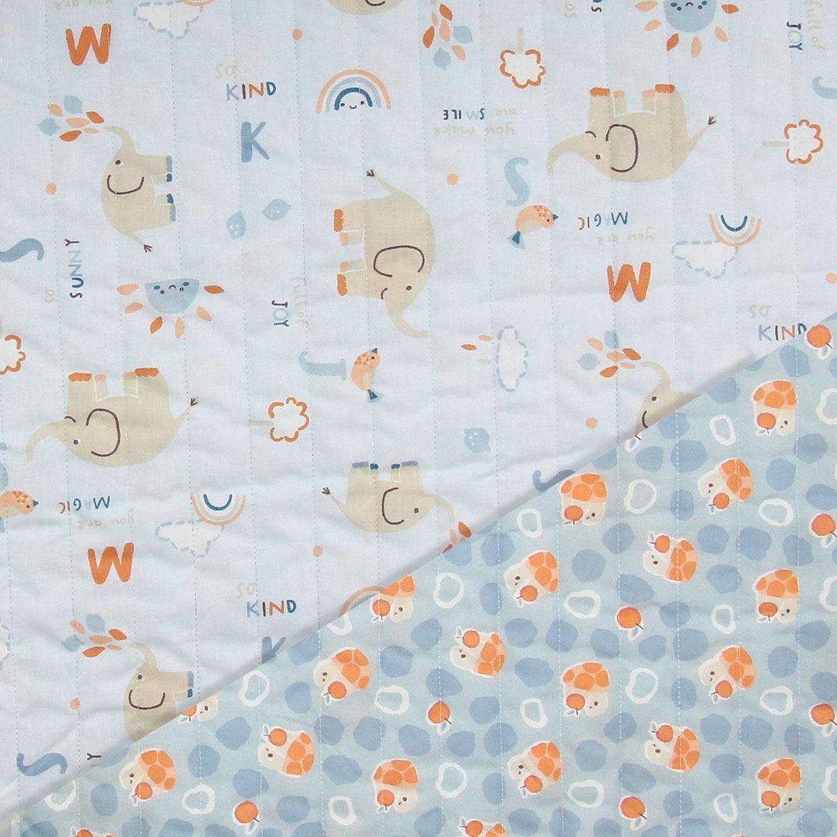 Cotton fabric Matelassé - Elephant and turtle