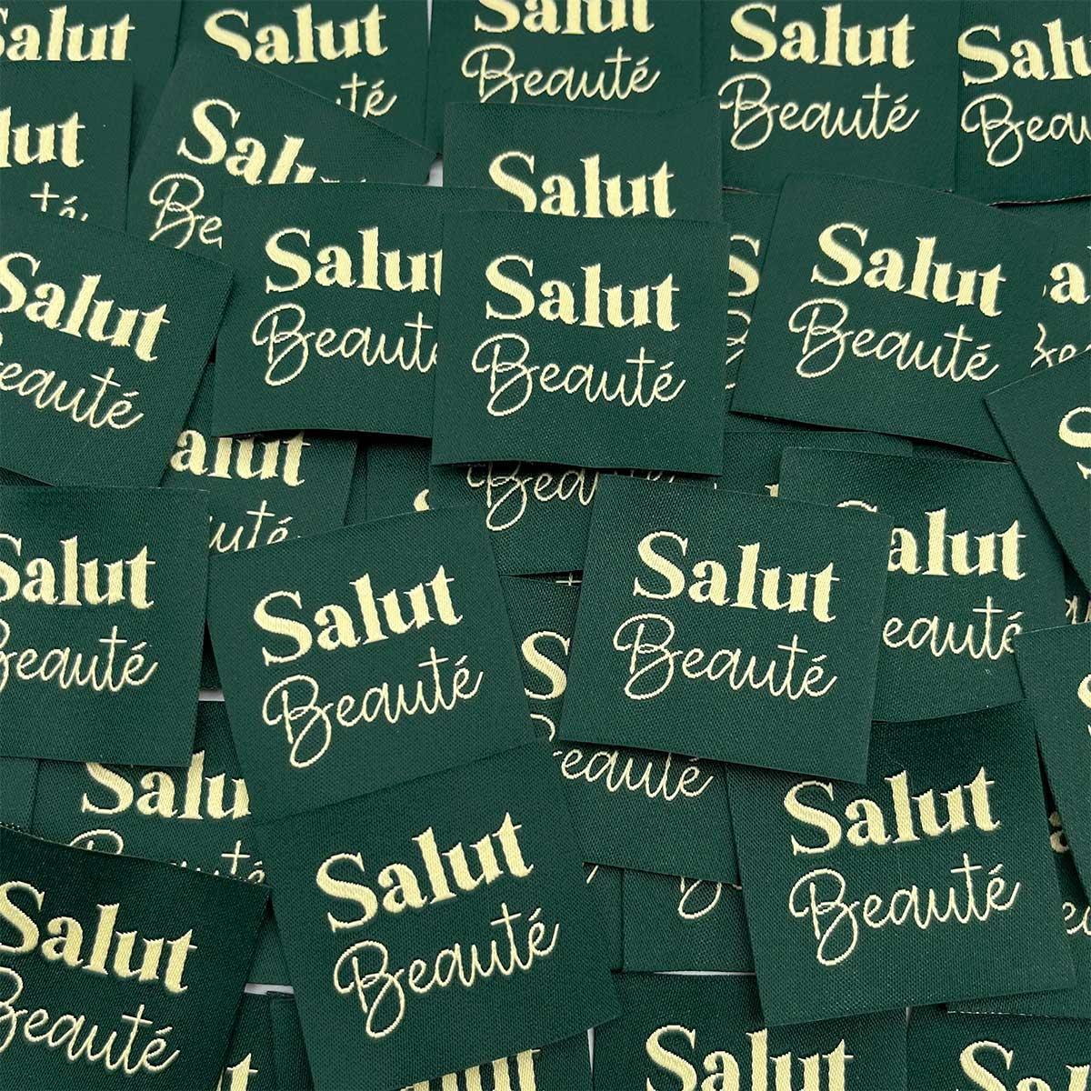 Lot de 5 étiquettes tissées à coudre Salut Beauté - Kaki