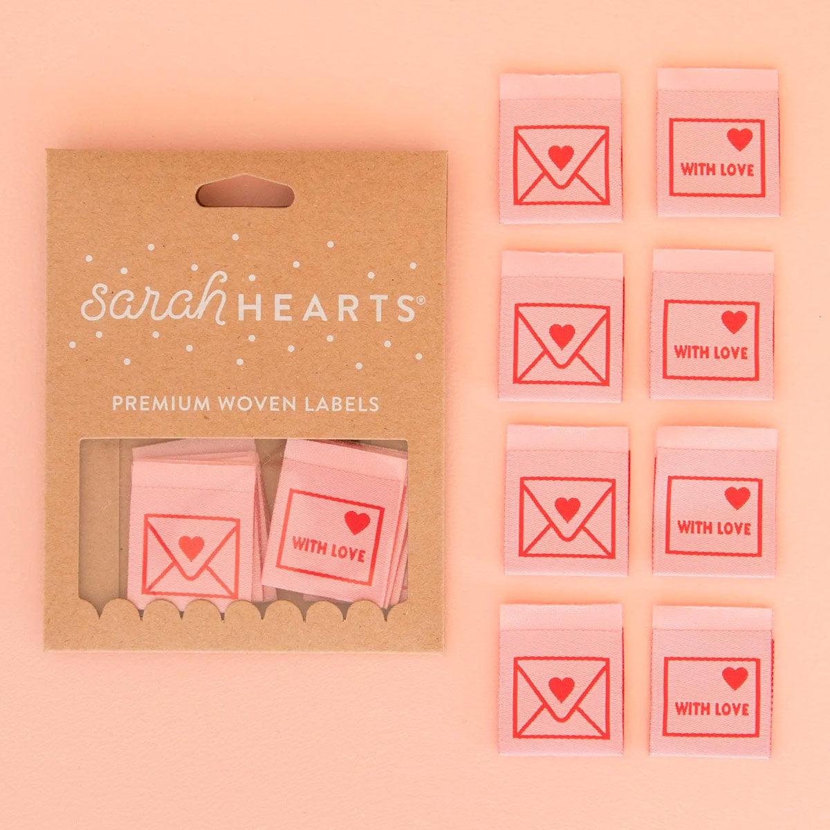 Lot of 8 woven labels - with love envelope