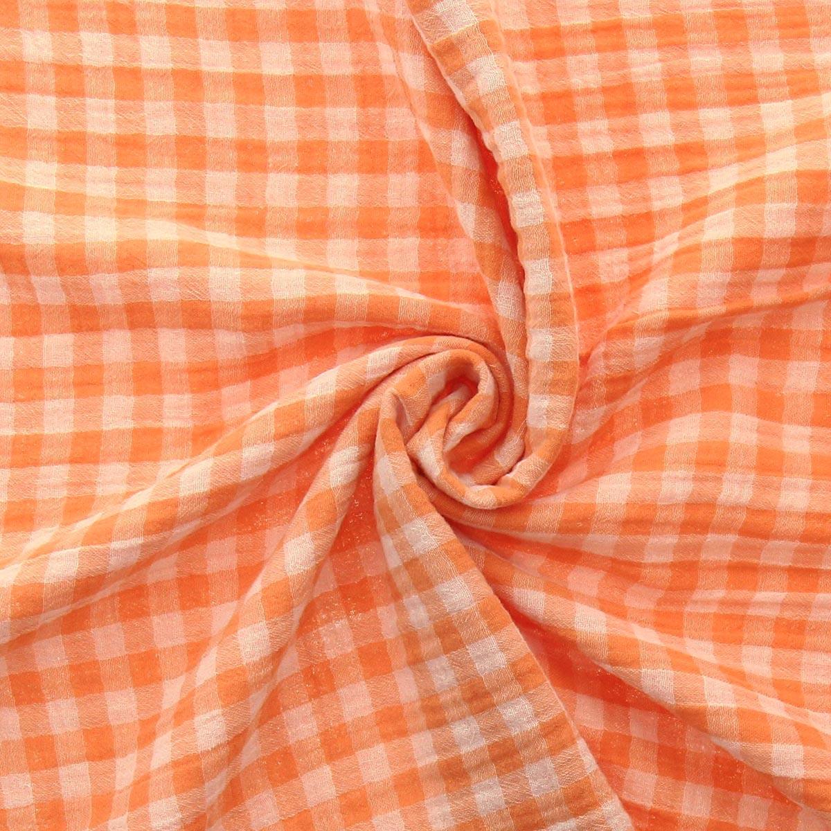 Double fabric gauze gingham - clementine and broken white