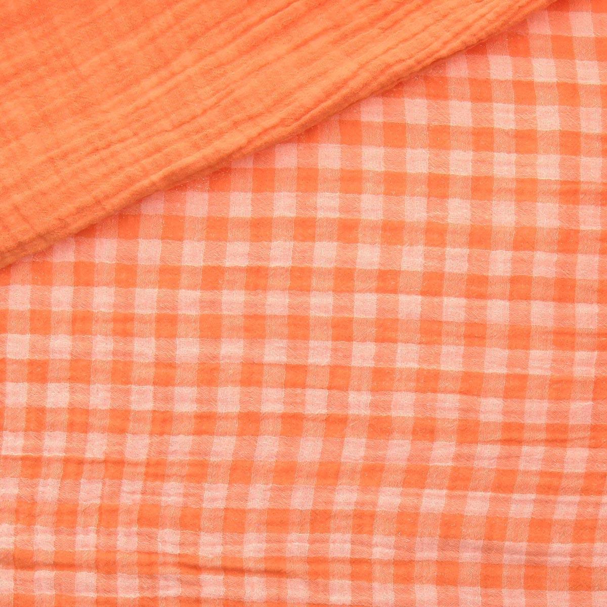 Double fabric gauze gingham - clementine and broken white