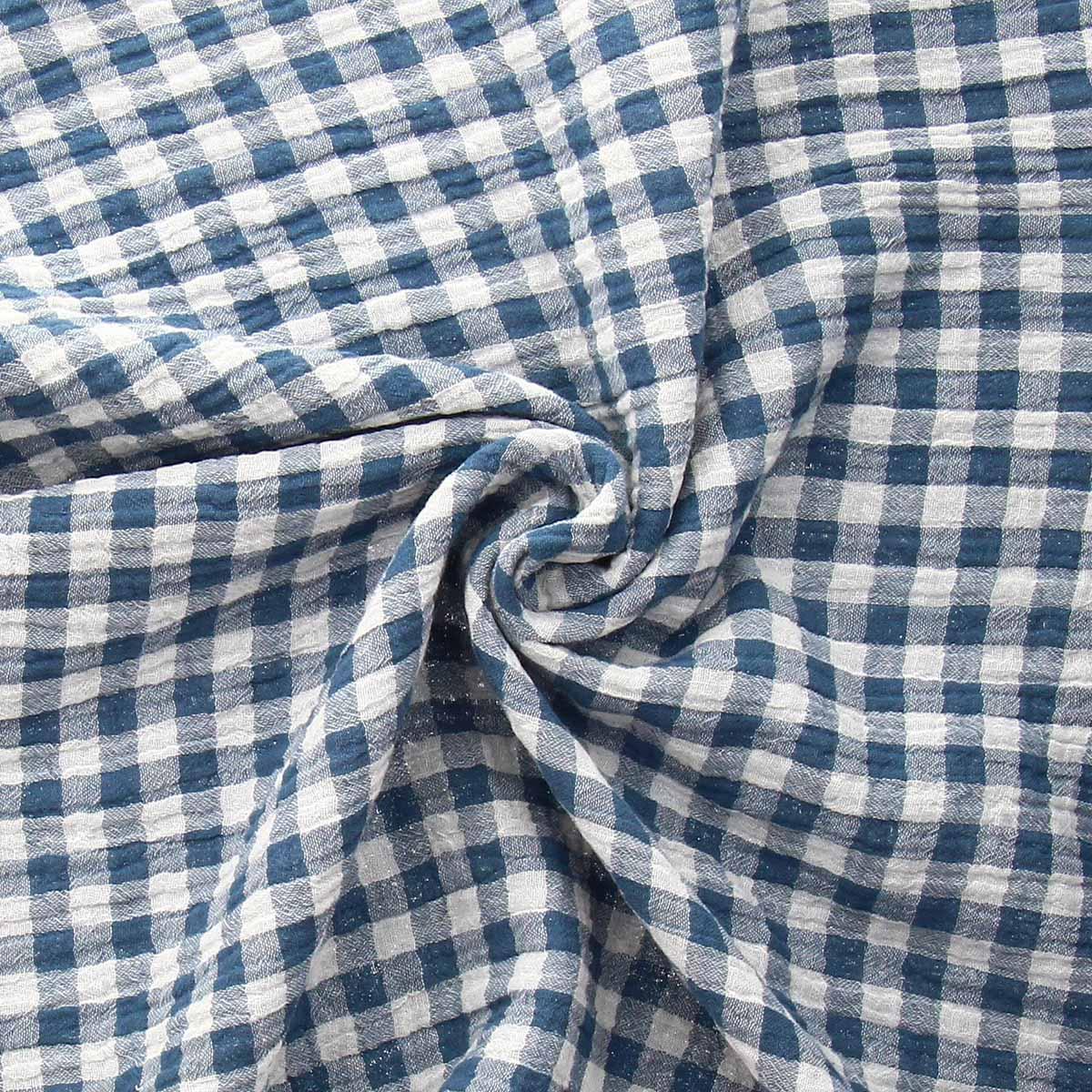 Double Stoff Gasel Grativea Gingham - Blauer und gebrochener weißer Stein