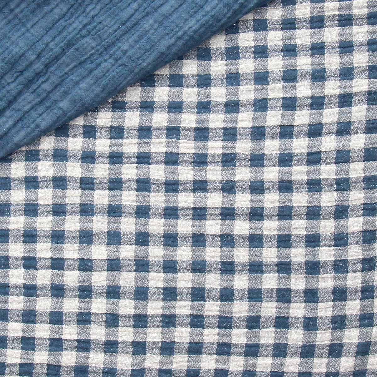 Double Stoff Gasel Grativea Gingham - Blauer und gebrochener weißer Stein