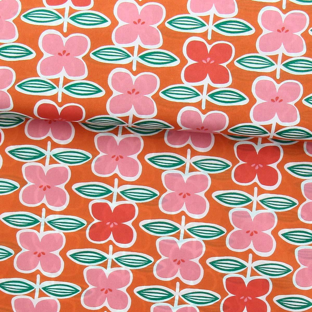 Cotton poplin fabric - retro flowers