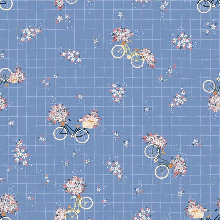 Blue bicycle cotton satin fabric - Lise Tailor