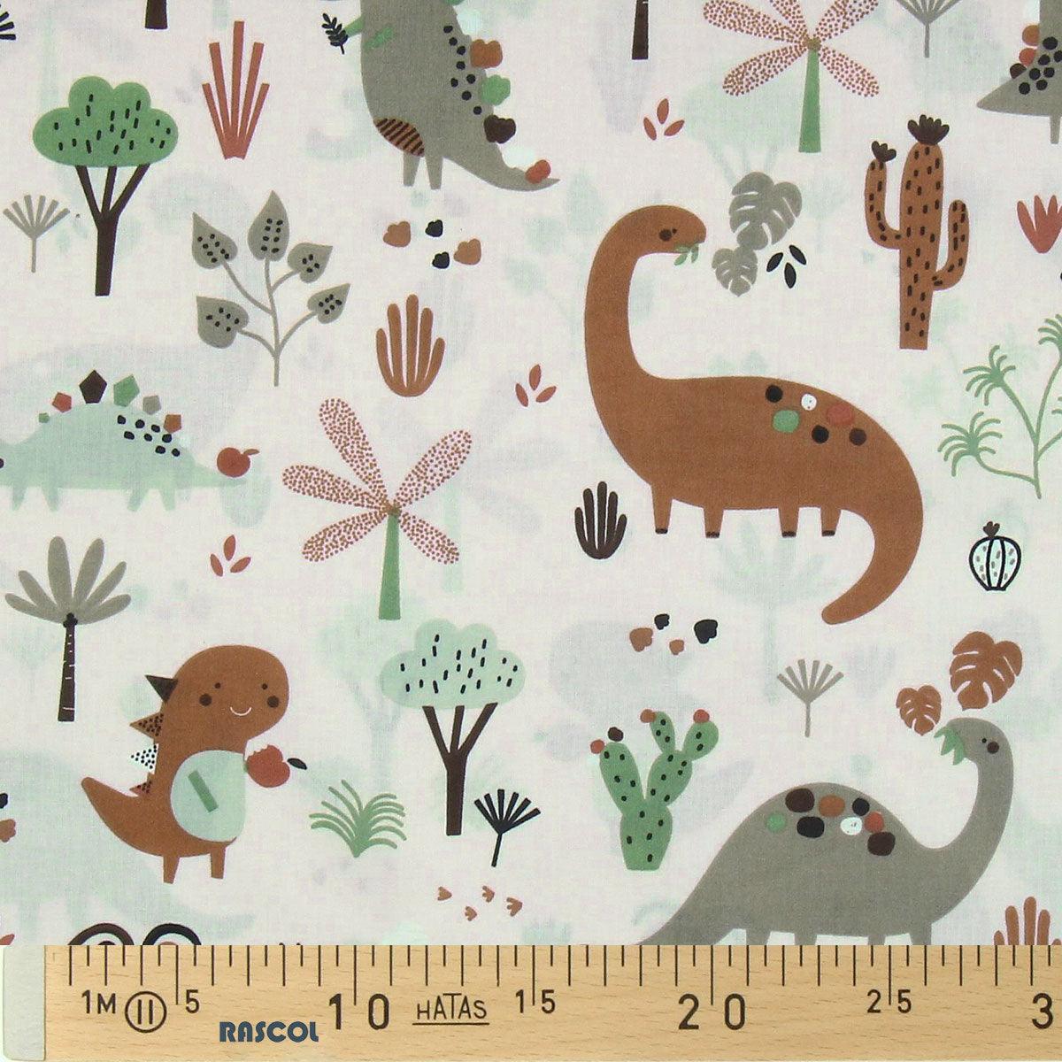 Cotton poplin fabric - Brown dinosaur