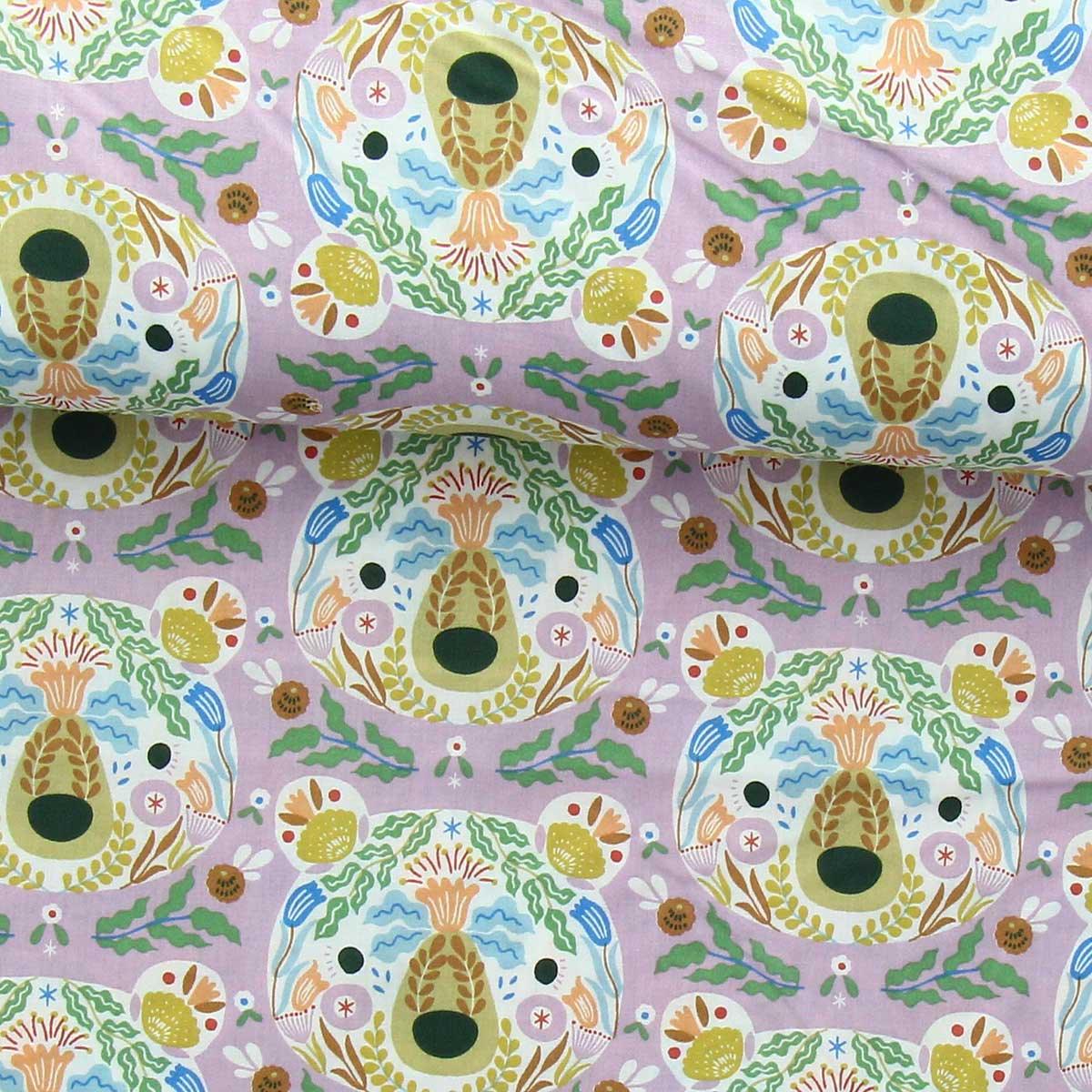 Cotton poplin fabric - Lilac bear