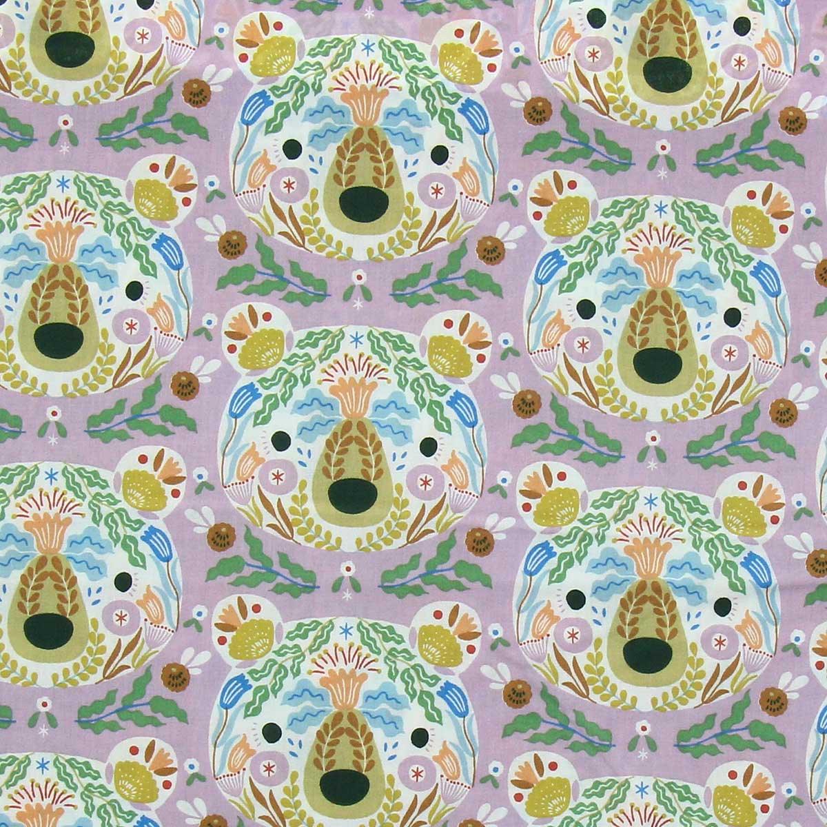 Cotton poplin fabric - Lilac bear