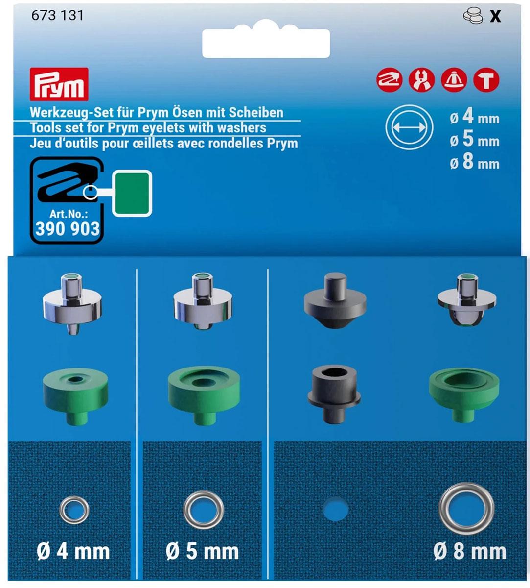 Jeu d´outils pour oeillets avec rondelles 4, 5 et 8 mm