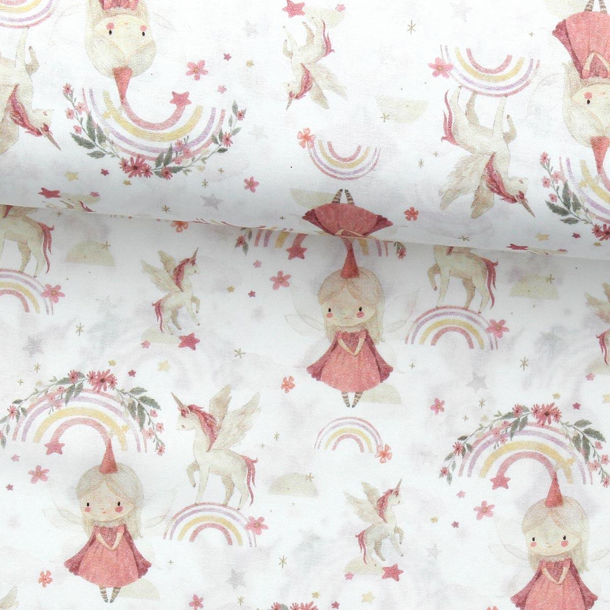 Cotton poplin fabric - White and pink line