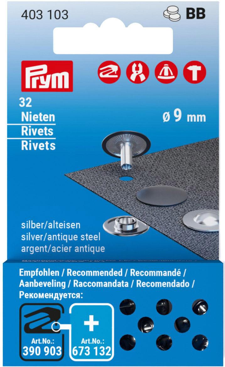 Wiederaufladung von 32 Nieten 9 mm - Silber und alter Stahl