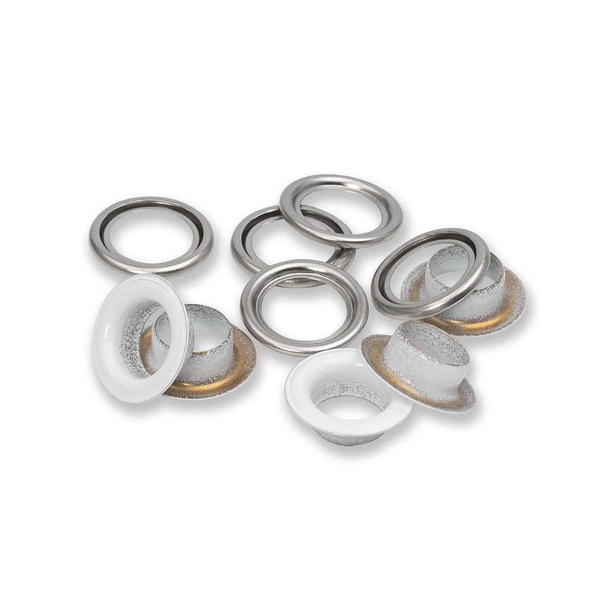 Box of 15 eyelets with 11 mm - white rings