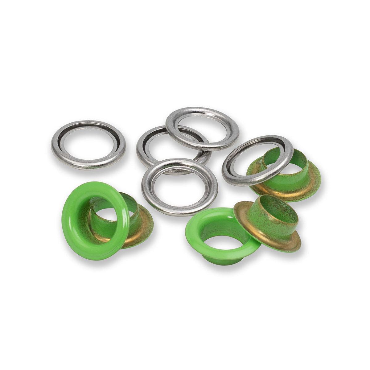 Box of 15 eyelets with 11 mm - light green rings