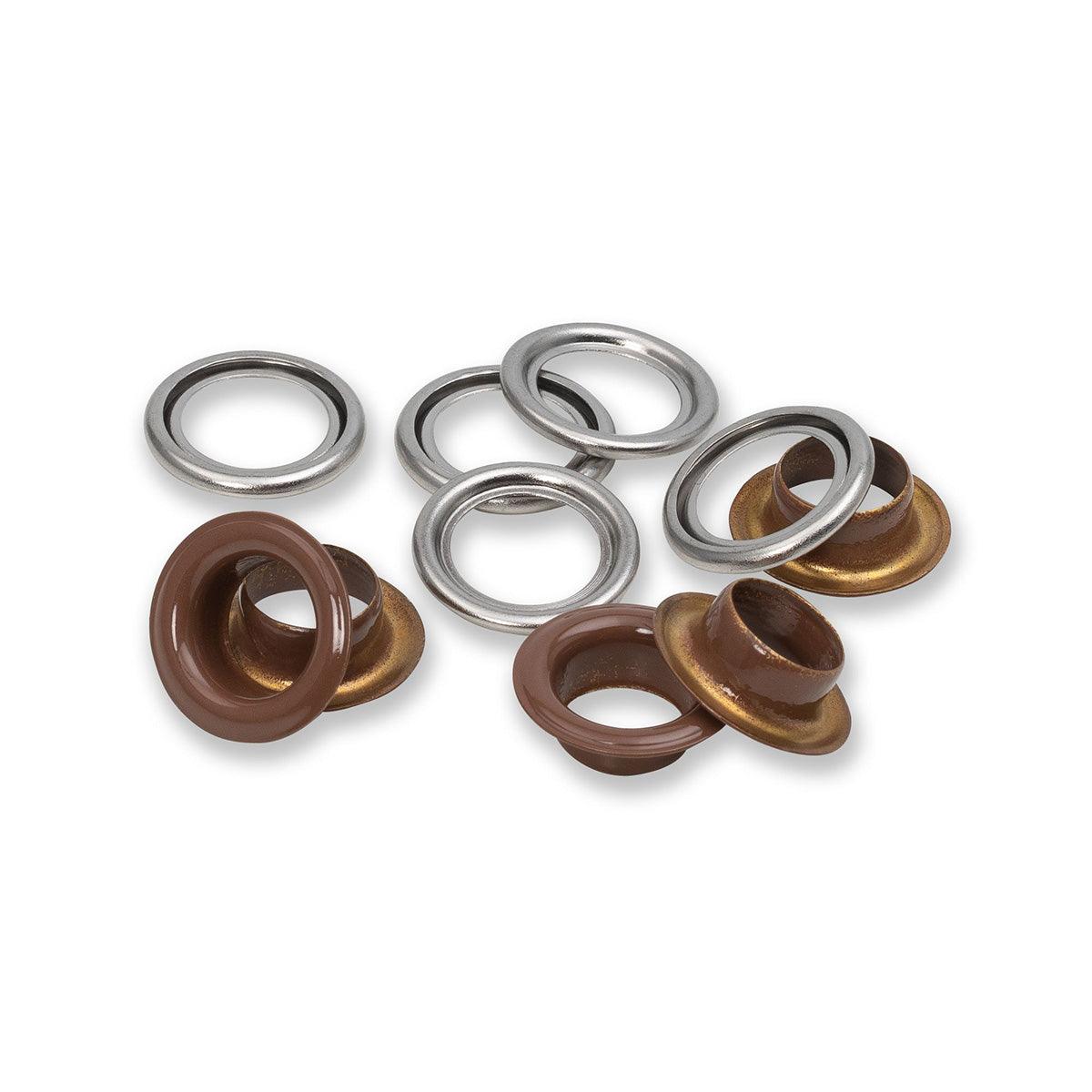 Box of 15 eyelets with 11 mm rings - Dark brown