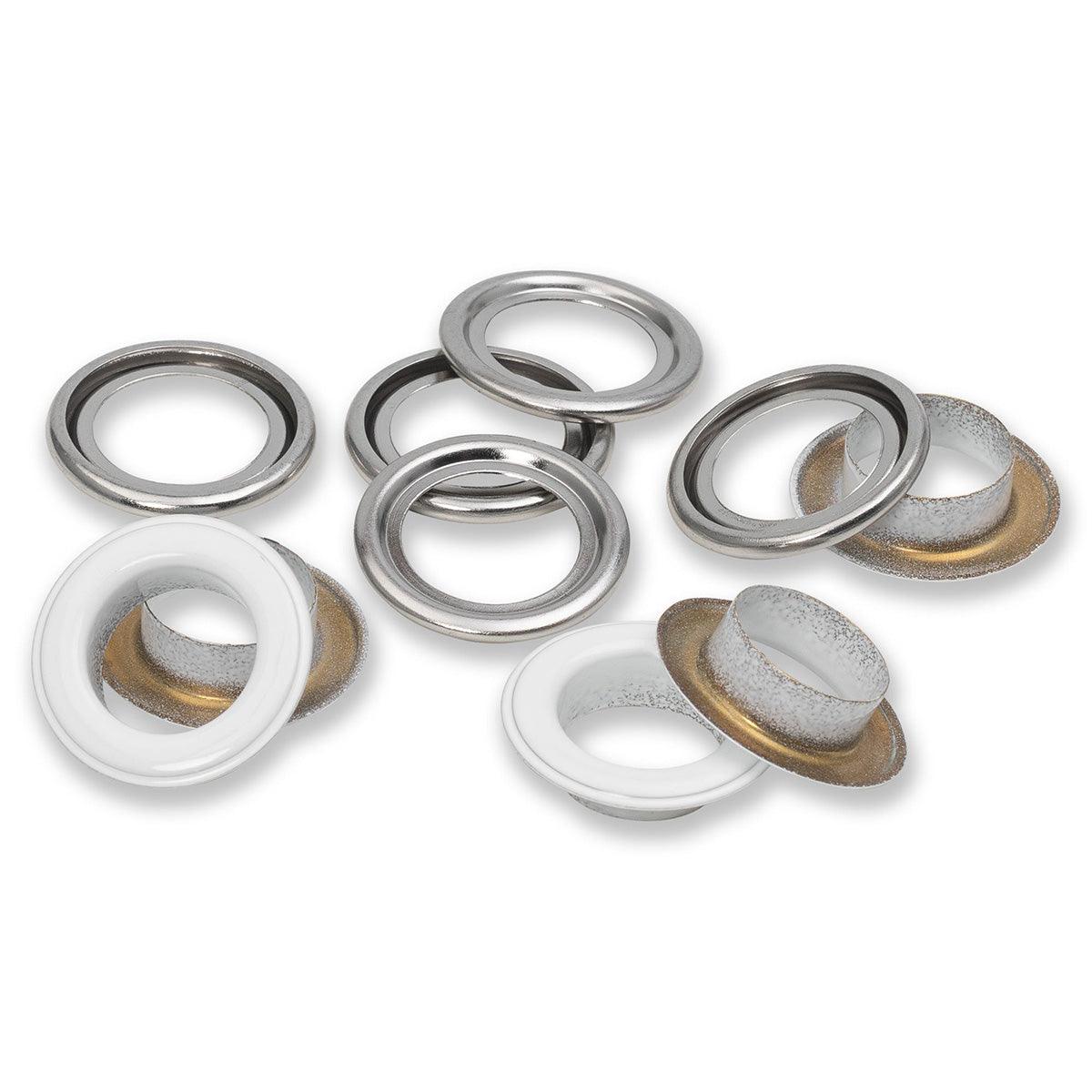 Box of 15 eyelets with 14 mm - white rings