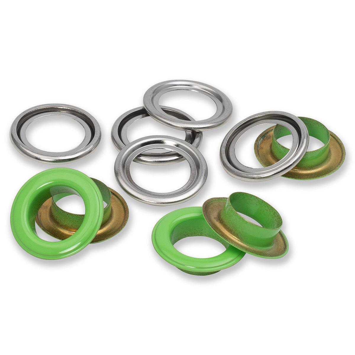 Box of 15 eyelets with 14 mm - light green rings