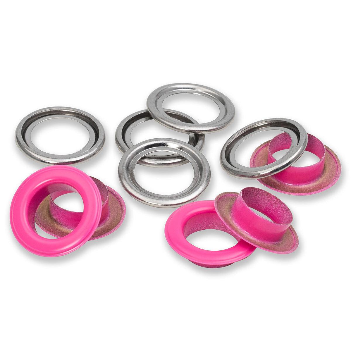 Boite de 15 oeillets avec rondelles 14 mm - Fuchsia