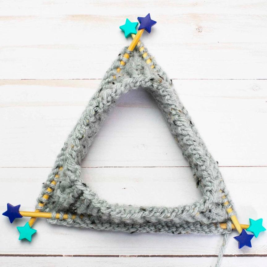 Candle stops for knitting needles - blue and green stars