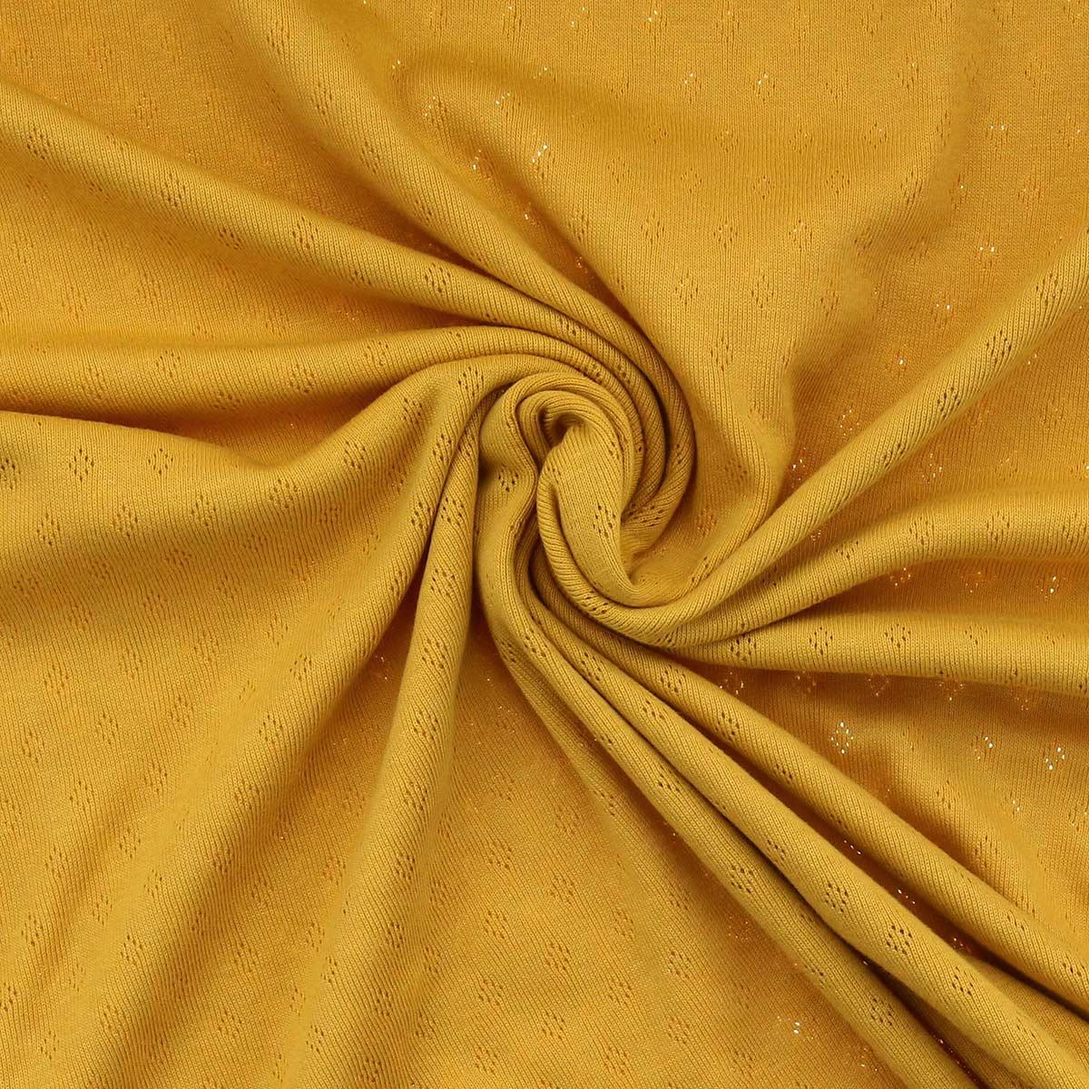 Tissu jersey maille pointelle - Jaune moutarde