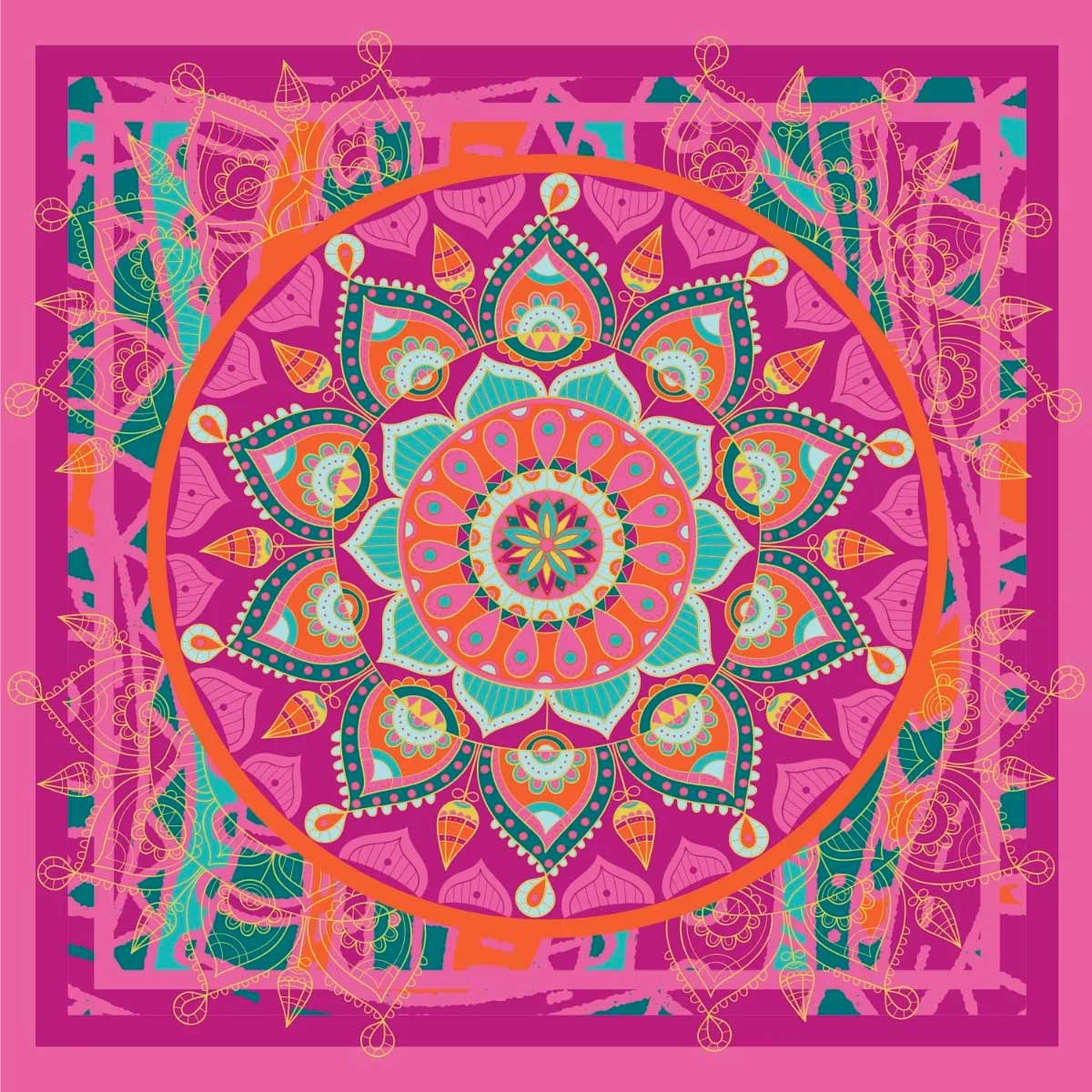 Gedruckte Viskose -Fabric -Panel 142 cm x 142 cm - Mandalas Square