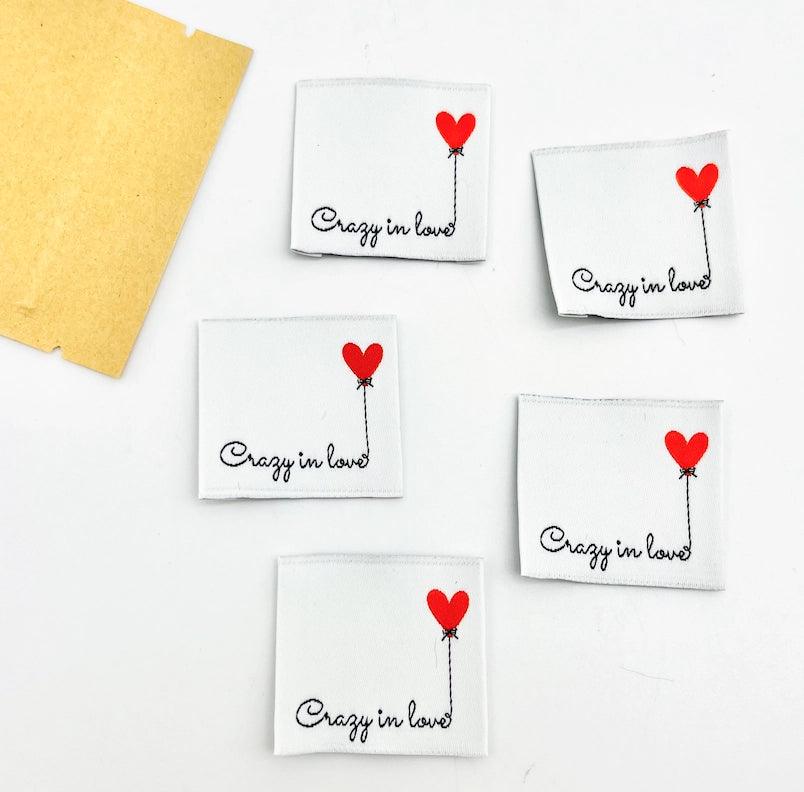 Set of 5 labels woven to Crazy in love sewing