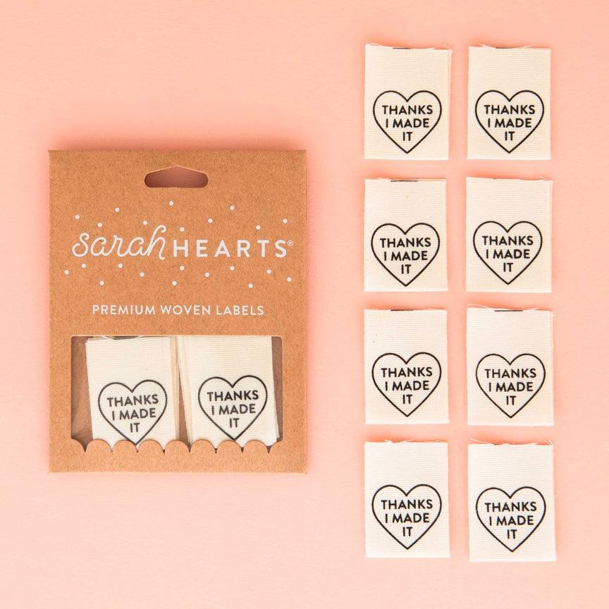 Lot of 8 woven labels - Thanks I Made It Heart