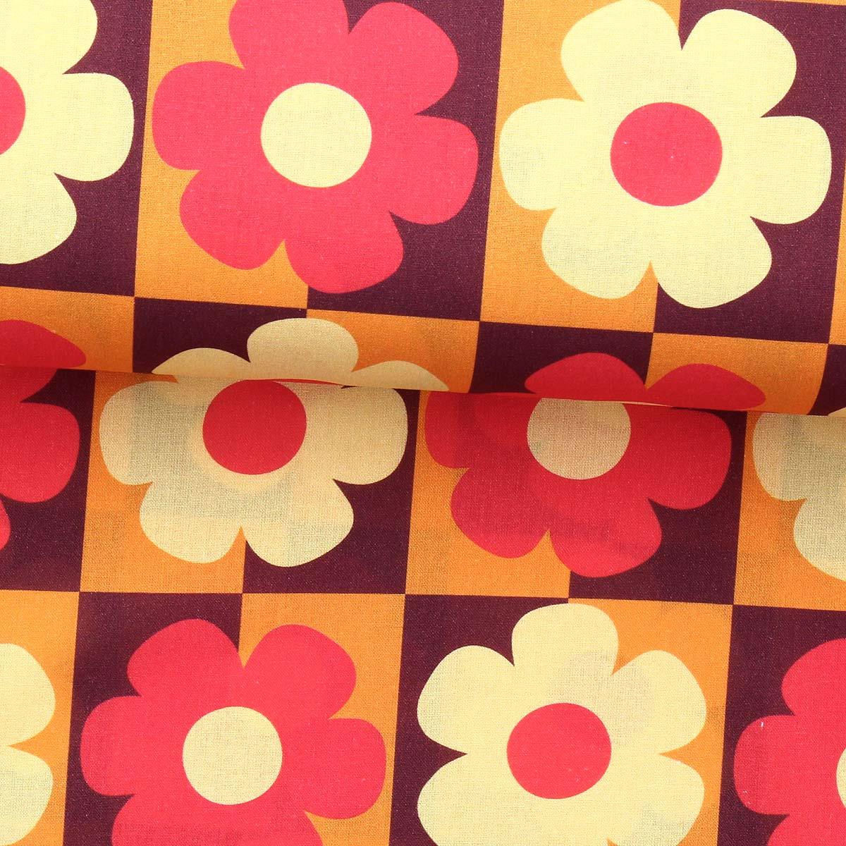 Cotton poplin fabric - Orange and red jolene