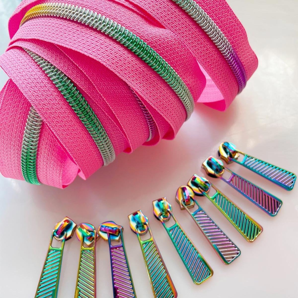 Nylon closure 5 mm 274 cm with 9 assorted shots - pink and rainbow