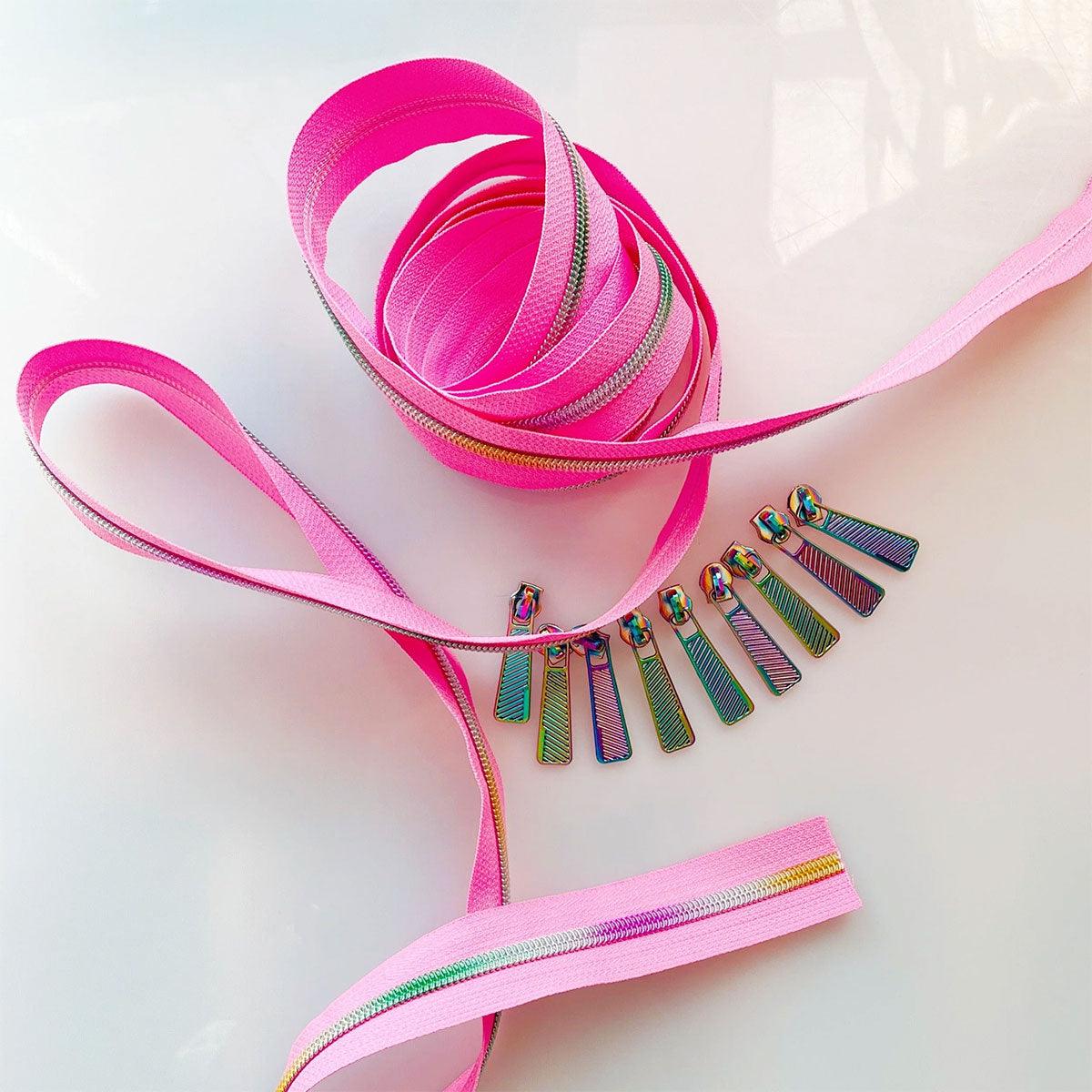 Nylon closure 5 mm 274 cm with 9 assorted shots - pink and rainbow