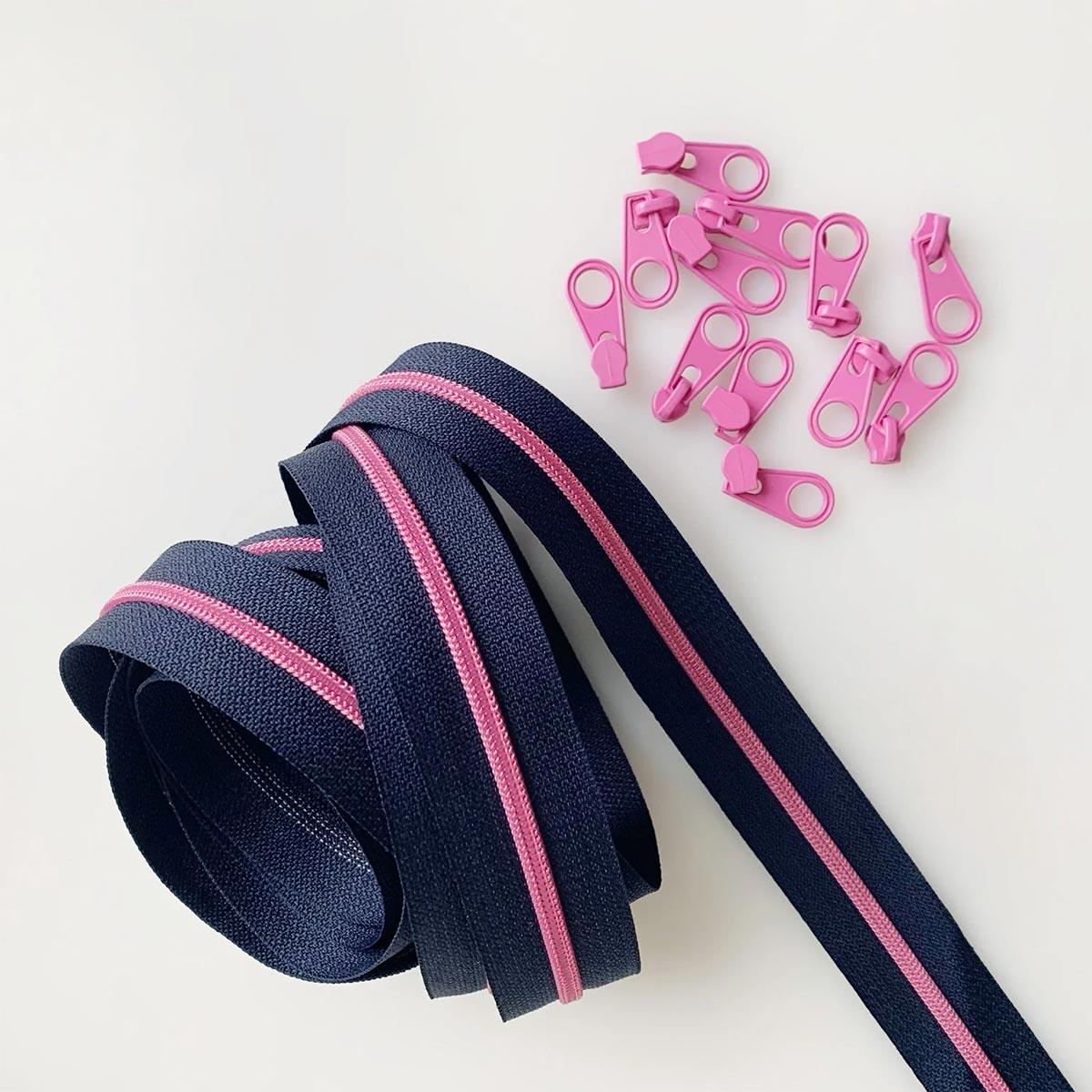 Nylon closure 3 mm 274 cm with 9 assorted shoots - Marine and pink