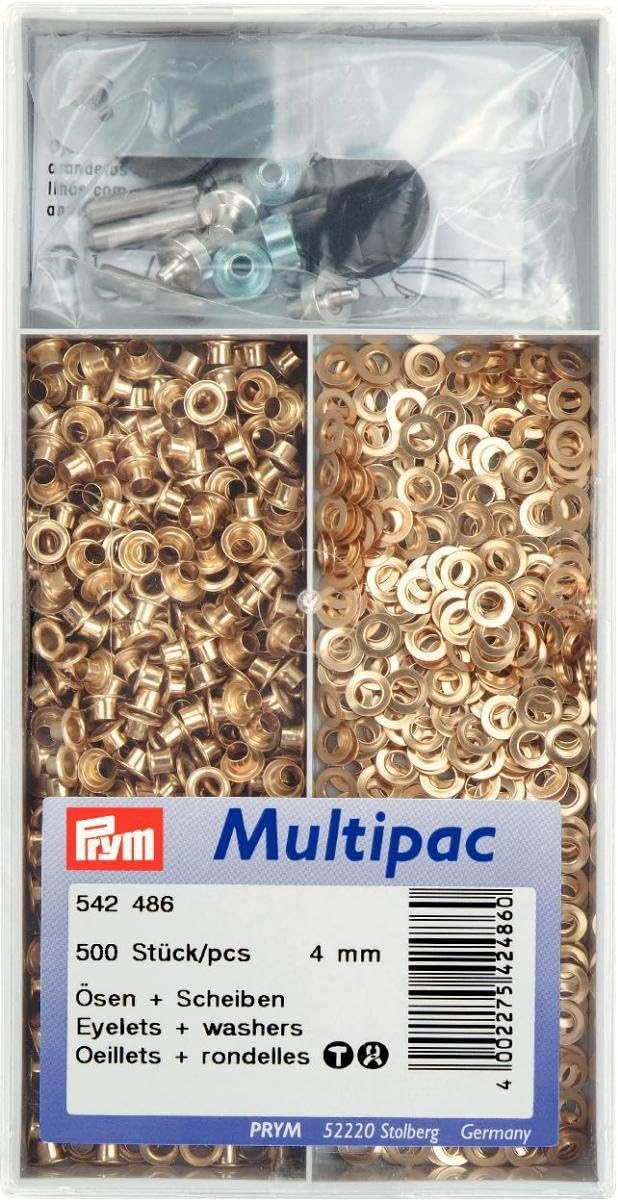 Multipac de 500 oeillets avec rondelles 4 mm - Or