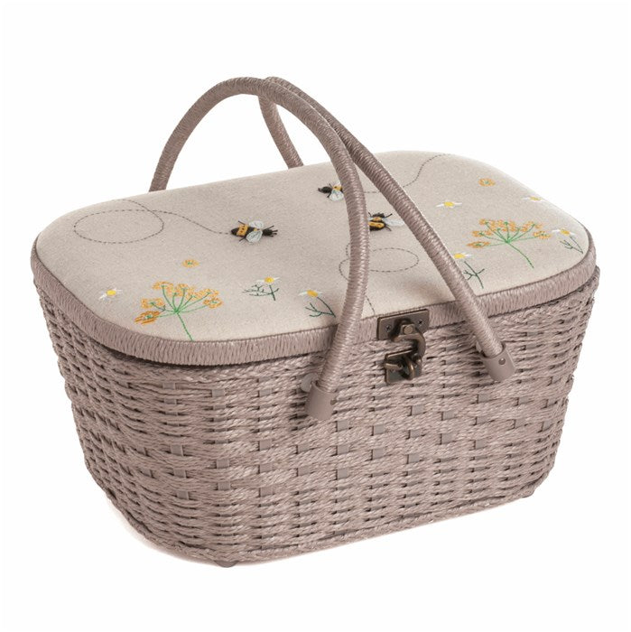 Linen sewing box and wicker basket - Bee