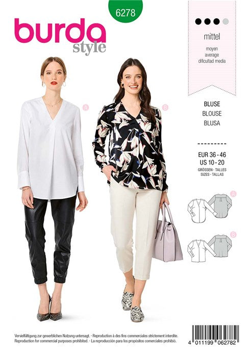 V -neck blouse pattern - Burda 6278