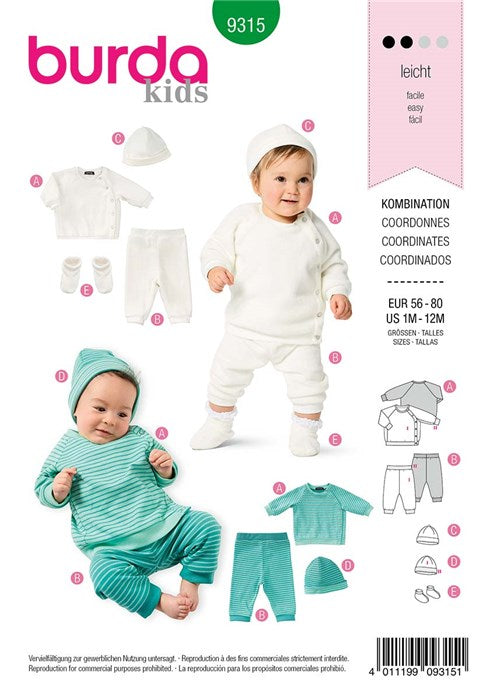 Bonnet pattern, pants and sweatshirt jacket - Burda 9315