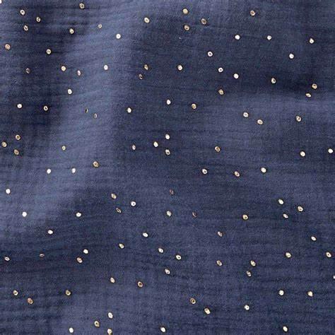 Tissu double gaze de coton mini pois dorés - Indigo