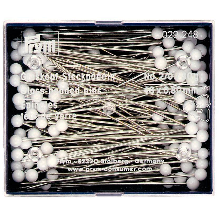 Box of 30 grs Prym white extra-long glass head pins