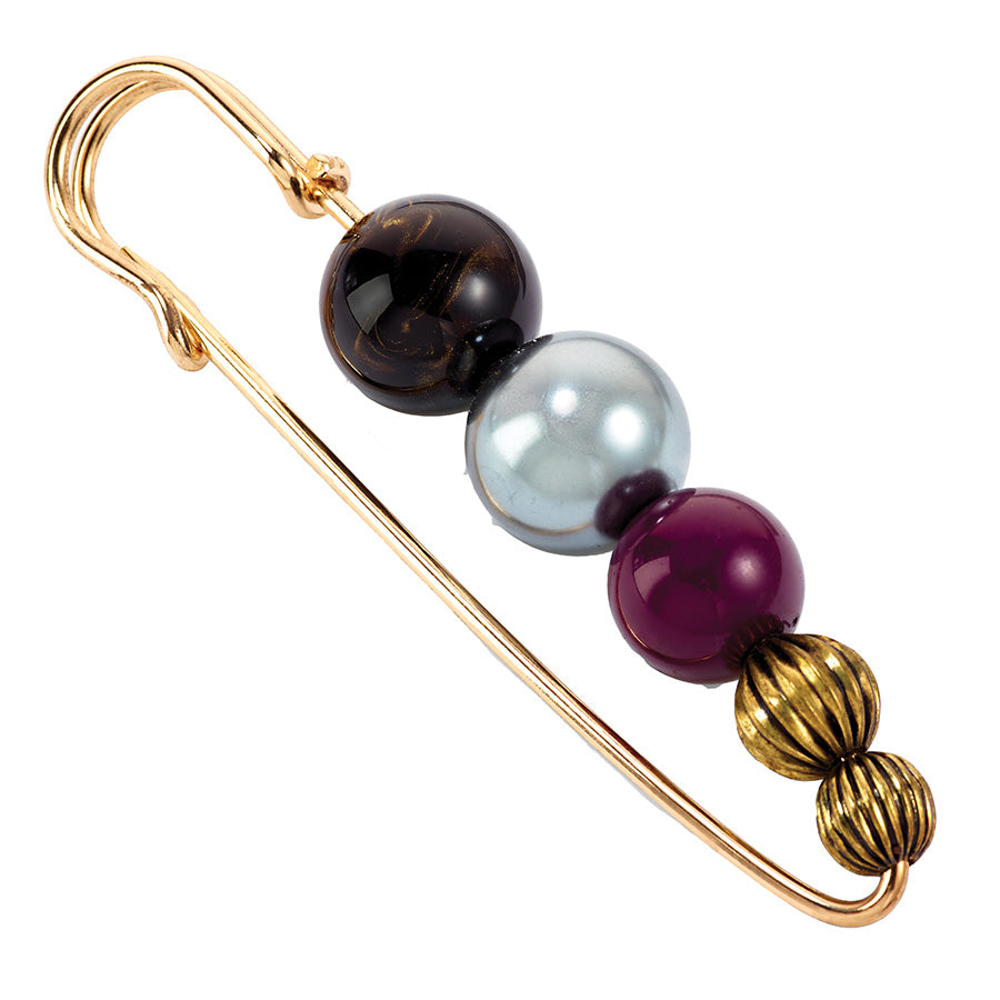 Epingle Decor Pearls Noir, Silber und Bordeaux