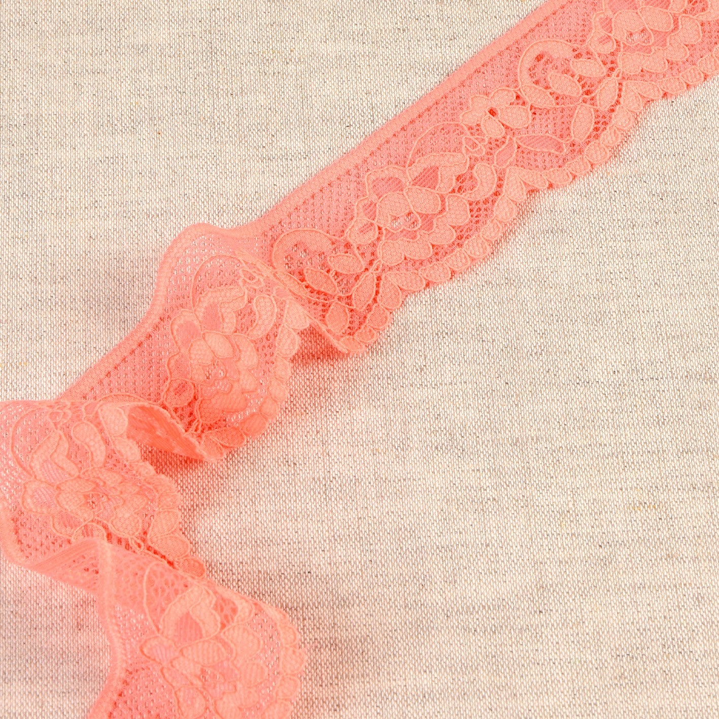 Dentelle élastique fleurie - Corail